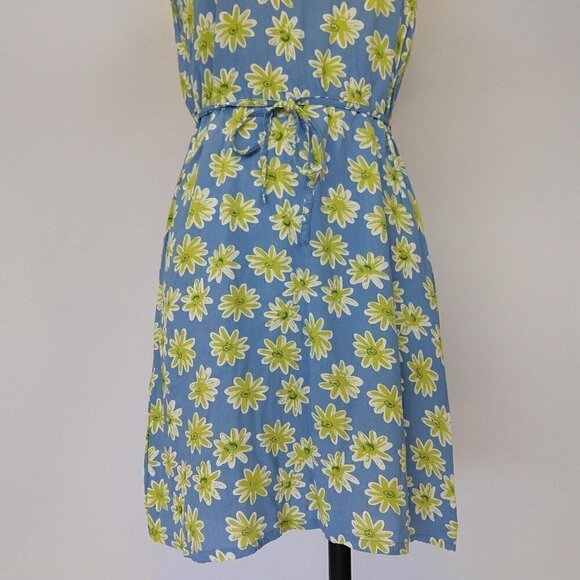 Vintage 90s Floral Print Dress Size S Blue Daisy Ruffle Rayon Grunge 1990s - Picture 4 of 8